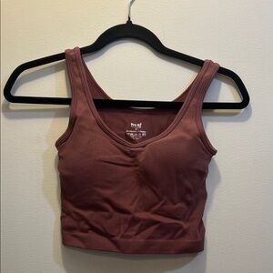 Ribbed Pink Athletic Cropped Tank Top with built in Bra + Padding